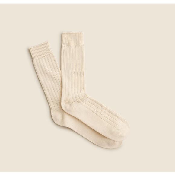 J.Crew Ribbed Cotton Blend Socks Mens One Size Natural Stretchy Mid Calf Solid - Picture 1 of 3
